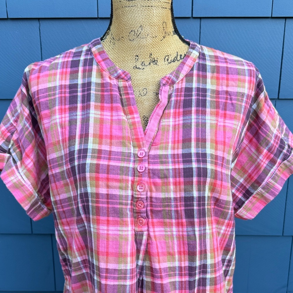 Soft Surroundings Multicolor Plaid Top pink purple green medium cotton - Picture 2 of 10